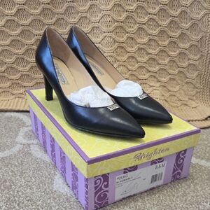 Brighton Black Italian Leather Pumps w/ Silver Embellishment - Size 8 1/2